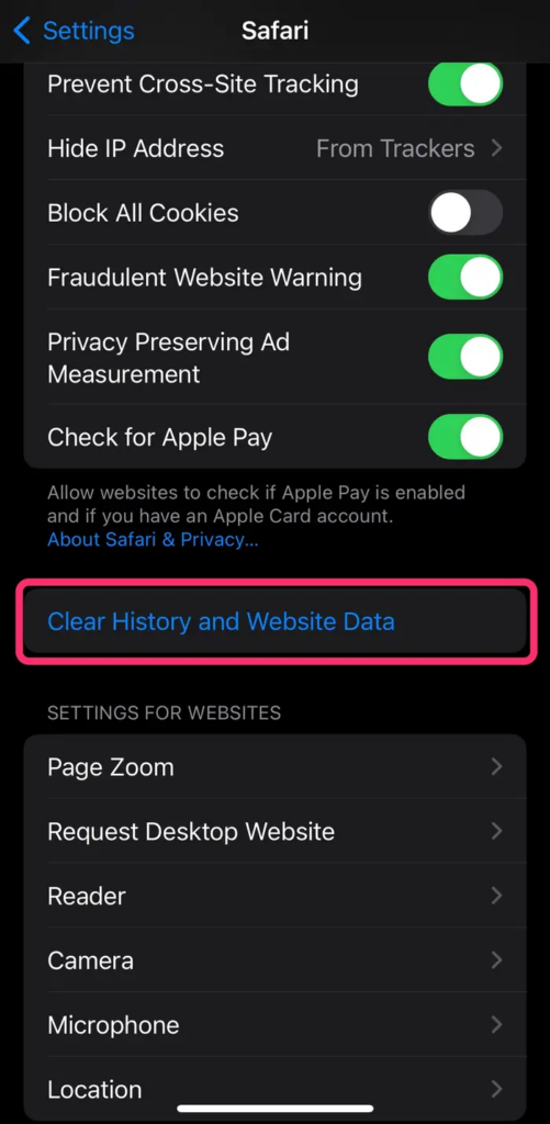 clear Safari cache